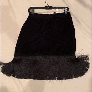 Black velvet skirt with satin fringe
